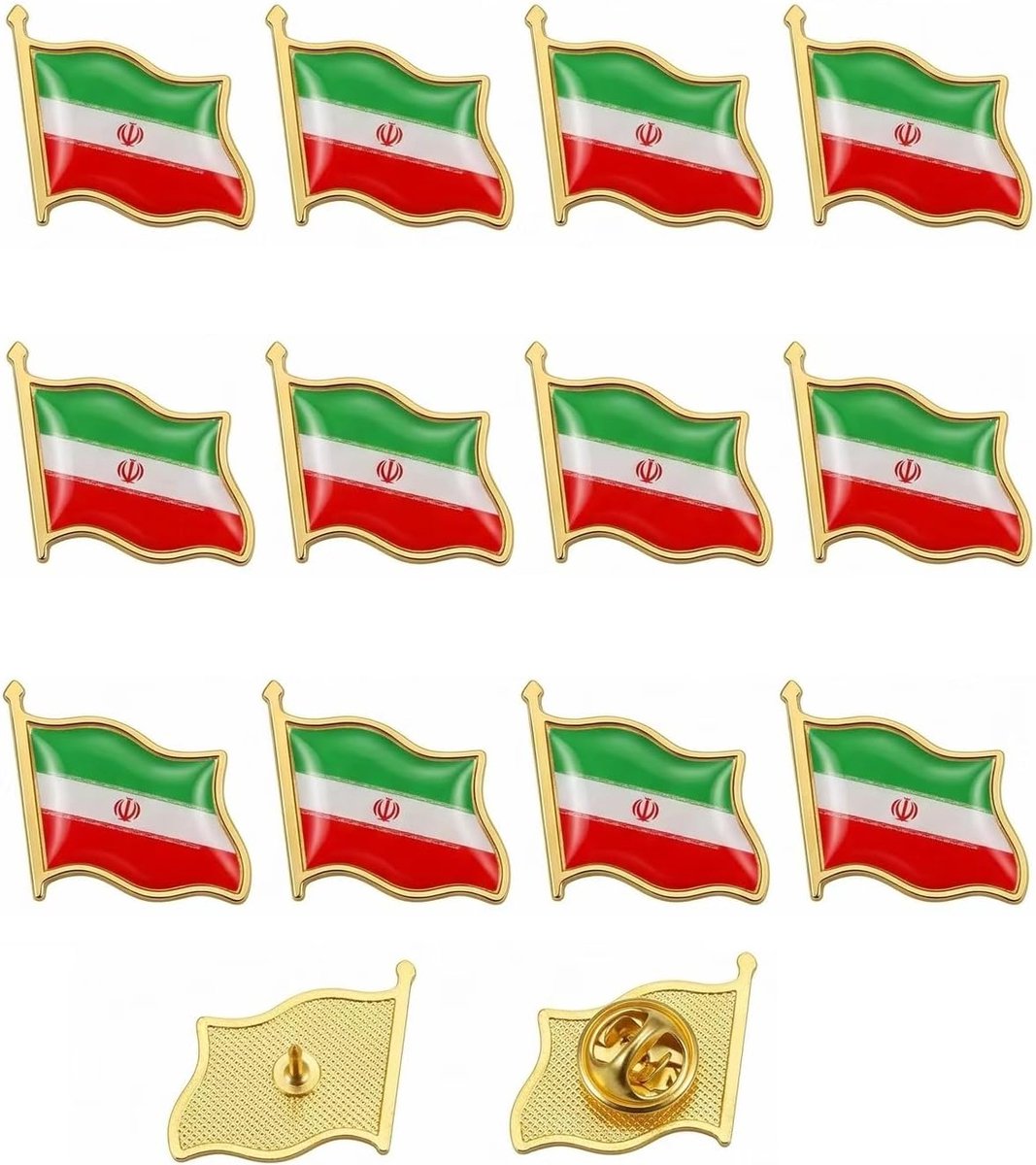12 reversspelden met Iraanse vlag, leeuw, leeuw, Perzische zon, ideaal voor mannen en vrouwen, kleding, tassen en hoeden