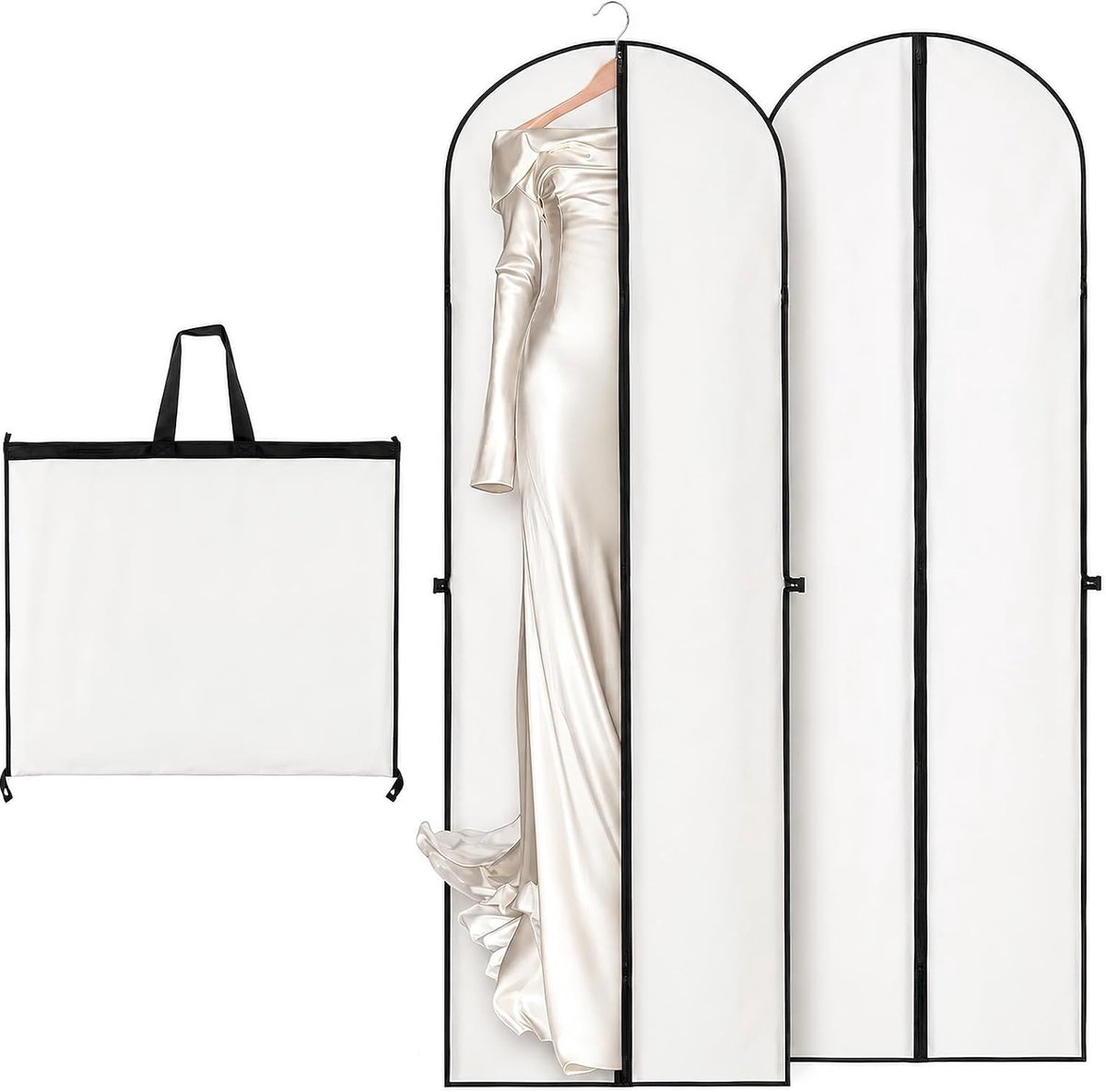 2 stuks 180 x 60 cm opbergtas voor kleding, stofdicht, met handgreep, grote capaciteit, opberghoes, kleding, kledingkast, opvouwbare bescherming, trouwjurk (wit)