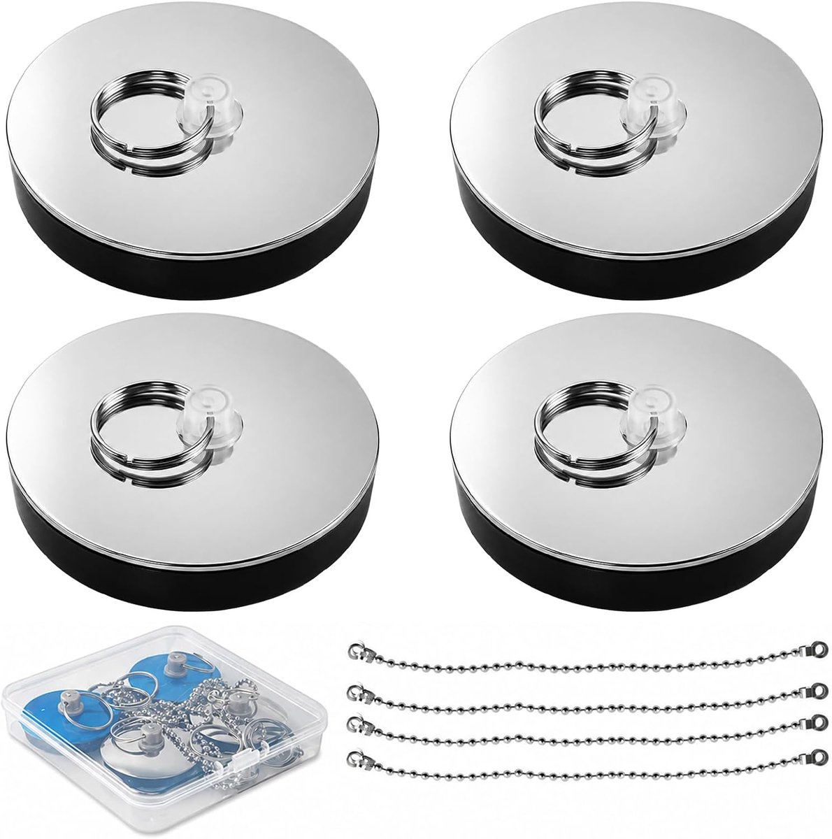 4 stuks gootsteenstoppen voor gootsteen, keukenspoelbak, universele stop met metalen kogelketting, diameter 42-46 mm, voor keuken, badkamer, wastafel