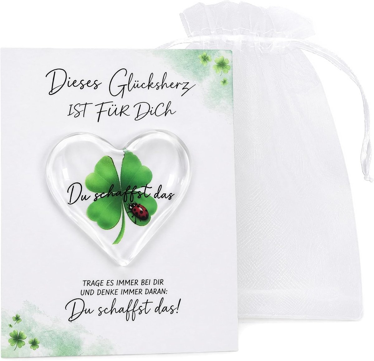 Cadeauset met Kristallen Hart en Motivatiekaart, Geluksamulet voor Examens, Aanmoedigingscadeau, Je kunt het! Cadeau voor Vriendinnen, Familie en Collega's