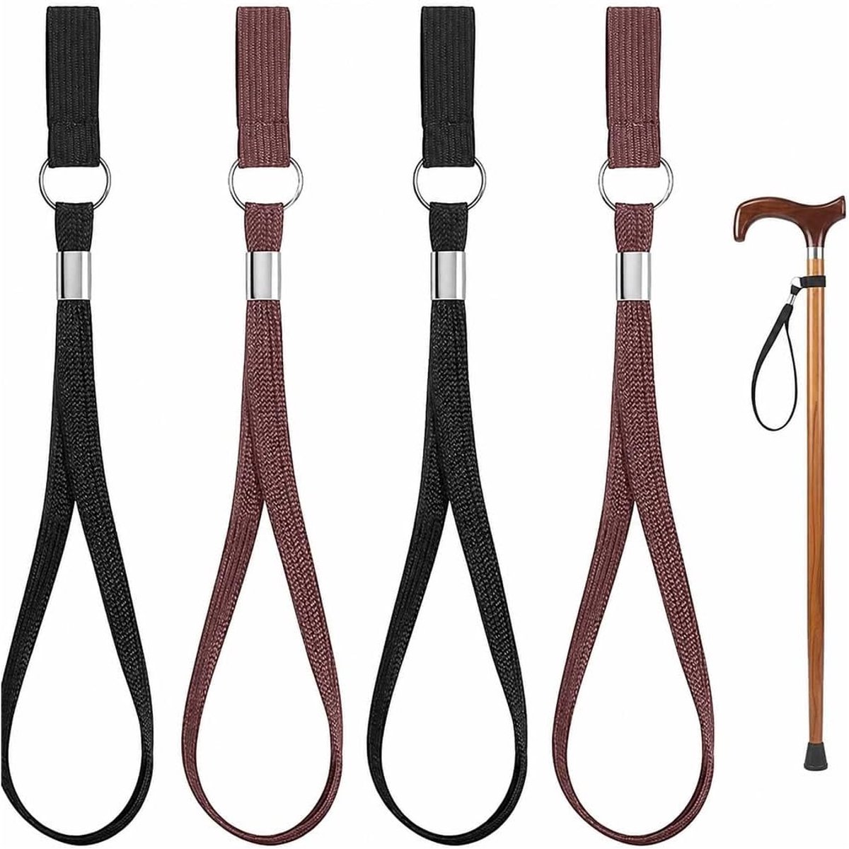 4 stuks wandelstok-polsriemen van nylon, elastische bevestigingsbanden voor een veilige grip, licht en duurzaam, voor loophulpen, krukken en mobiliteitshulpmiddelen