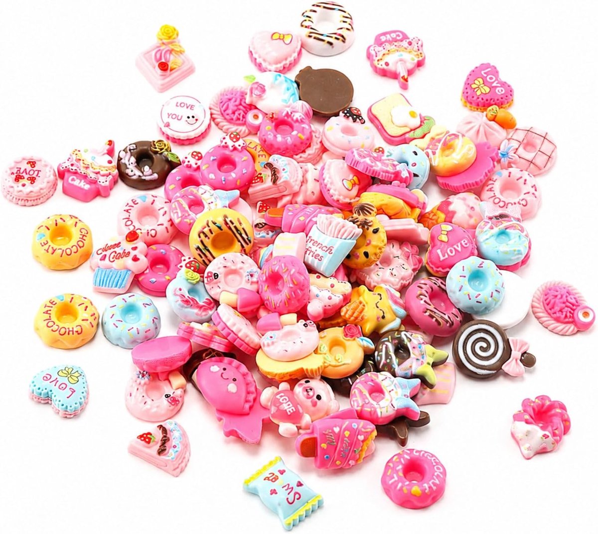 Image of 100 stuks Hars Miniatuur Eten Speelgoed, Slime Charms Mix, Kleurrijk Nep Eten Accessoires voor DIY Sieraden, Poppenhuis, Knutselen, Scrapbook, Telefoonhoesje