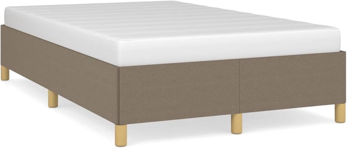 Bed met gestoffeerd hoofdbord van fluweel, taupe, 120 x 200 cm, structuur van multiplex- en spaanplaat, geïntegreerde lattenbodem, stabiele poten, eenvoudige montage, ideaal voor kleine slaapkamers