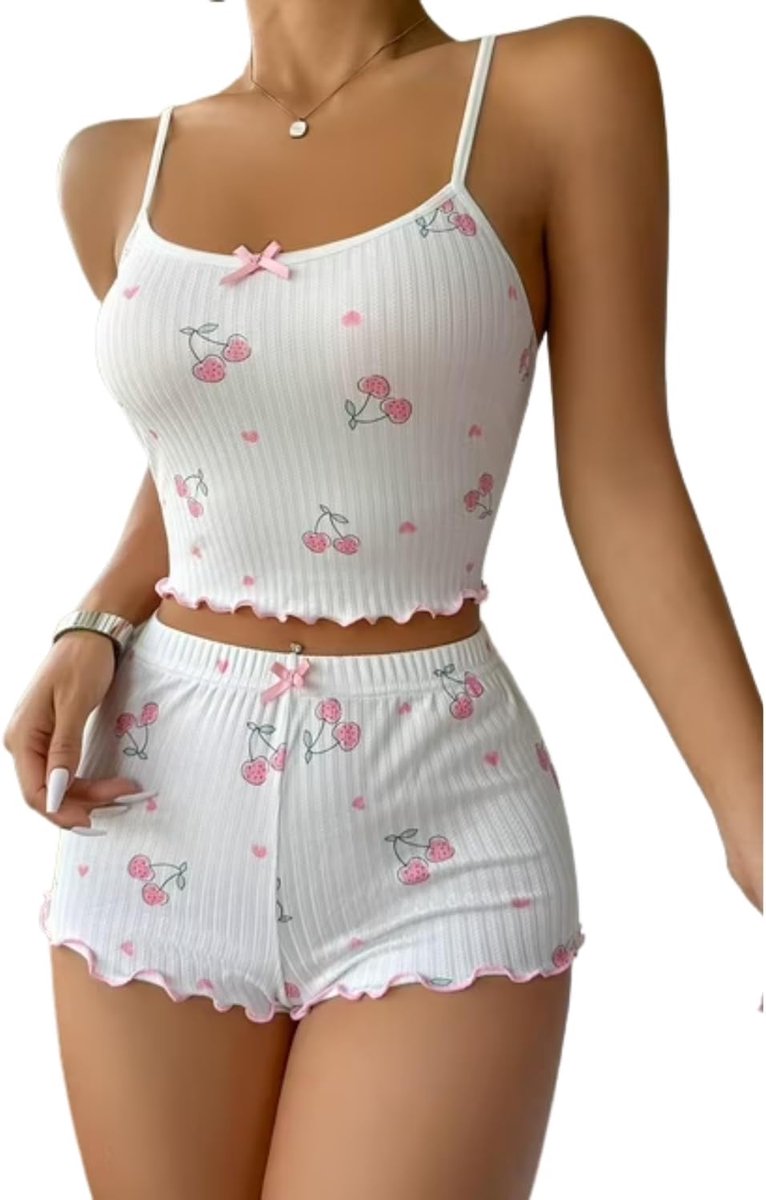Damespyjama voor de zomer, kort, met hartprint, mouwloos T-shirt en shorts, sexy pyjama, zacht