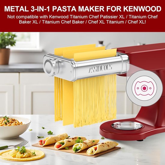 Pasta Accessoire voor KVC/KVL - RVS - Spaghetti- en Fettuccine Cutter - Maak verse pasta thuis — afbeelding 5