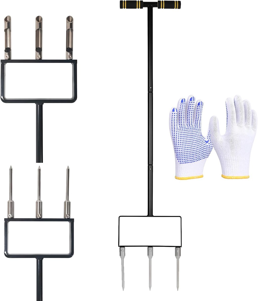Gazonbeluchter Spike Tool - 3-polige zware kernen - gewatteerde T-handgreep - optimale gazonbeluchting - ShopVlot