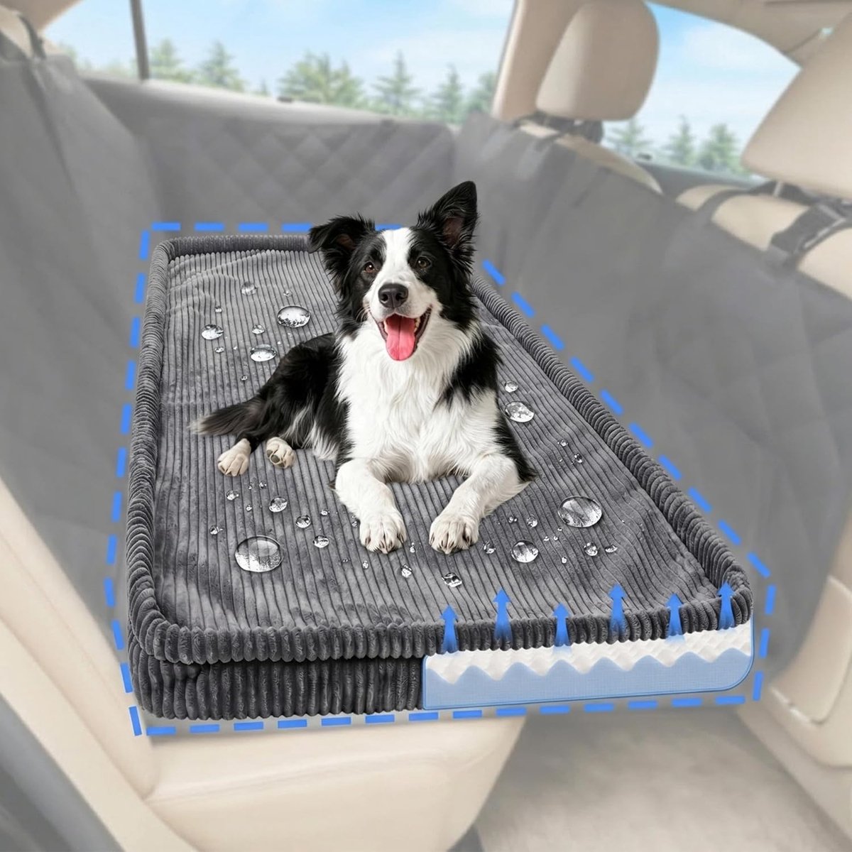 Hond autokussen 127x62.5cm - Donkergrijs - Antislip - Orthopedisch comfort voor middelgrote honden