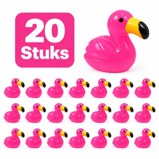 20 stuks roze mini flamingo's met gele en zwarte snavel.