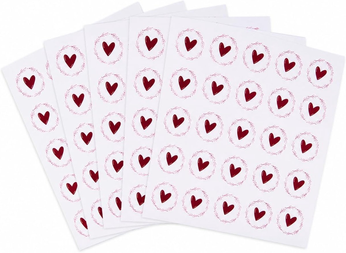 SnelShoppen - Pack van 120 Gegraveerde Hart Stickers 3.2 cm Rond voor Bruiloft Uitnodigingen, Creatieve Knutselprojecten, Verzegeling, Rood, Feest, De