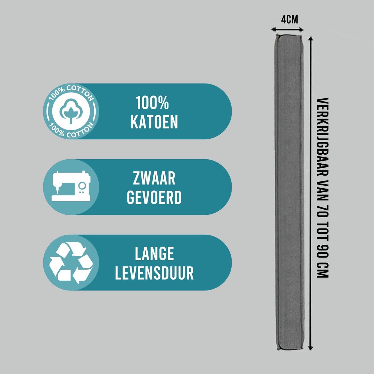 Draught Excluder 70 cm - Grijze Deurafdichting - Geluiddemping - Bespaar op stookkosten - SnelShoppen