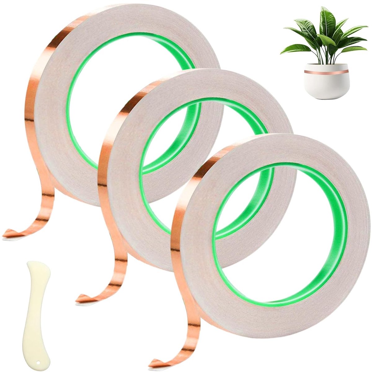 Koperband 10 mm x 20 m - zelfklevend koperfolietape - met kunststof schraper - ideaal voor slakkenbescherming - ShopVlot