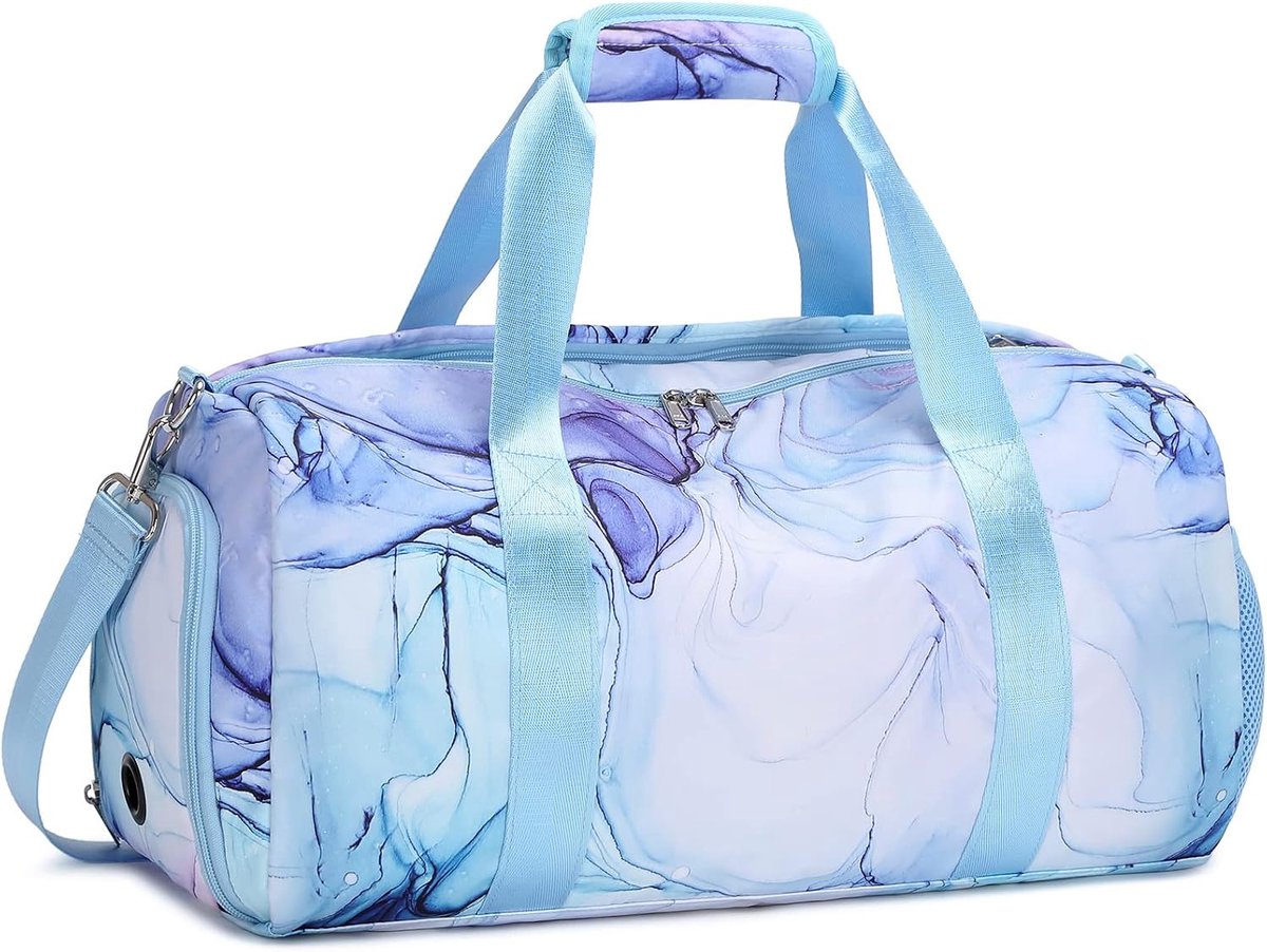 Kids Night Bag Travel Duffle Bag Girls Gym Bag Ballet Dance Gymnast Bag with Shoe Compartment Wet Pocket Blue Marble - ShopVlot