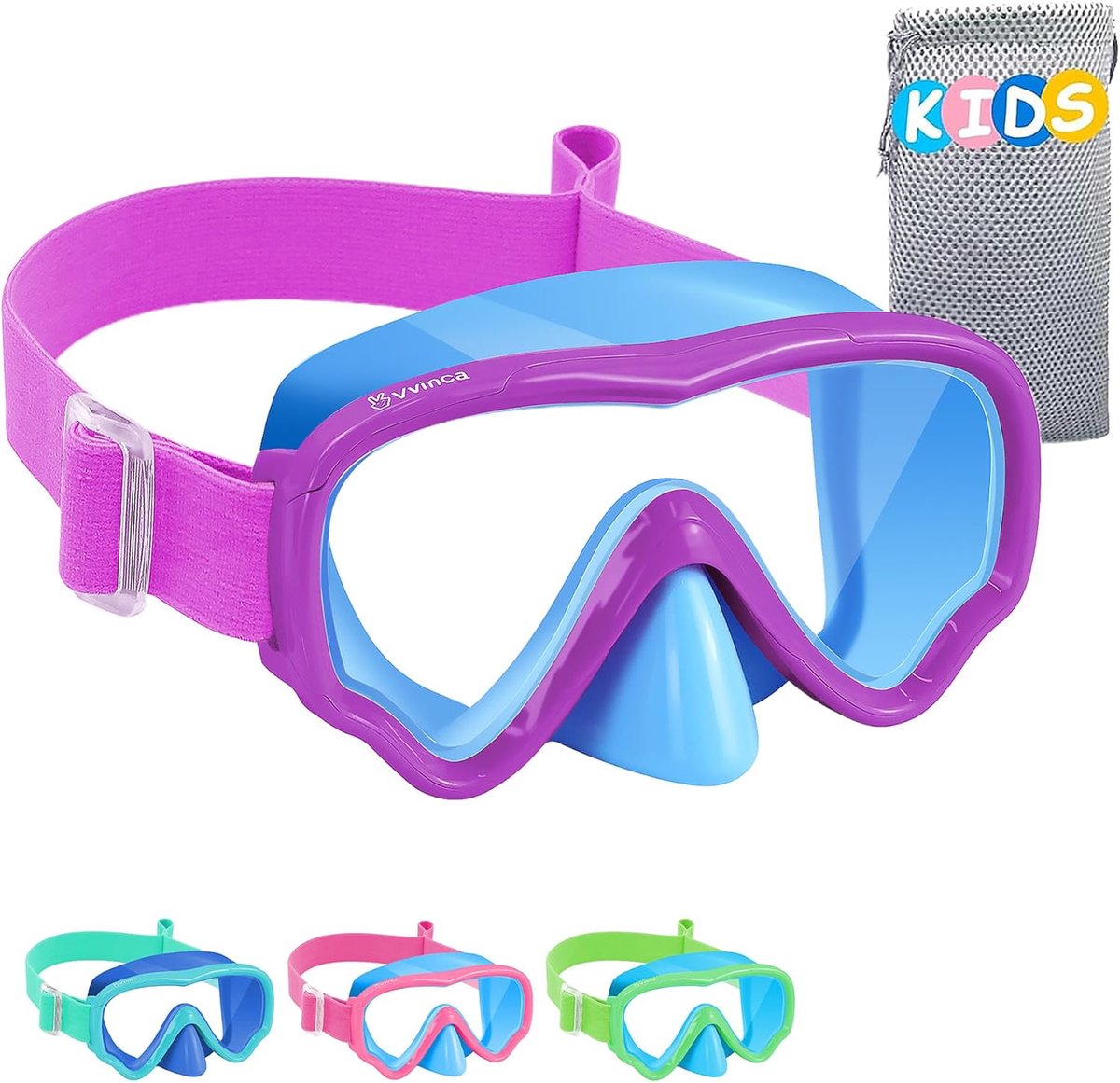 SnelShoppen - Vvinca Kinderen Duikbril met Stoffen Band - Anti-Fog, 180° Panorama, UV400 Bescherming - Voor Kinderen 3-14 Jaar - Snorkel Masker voor J