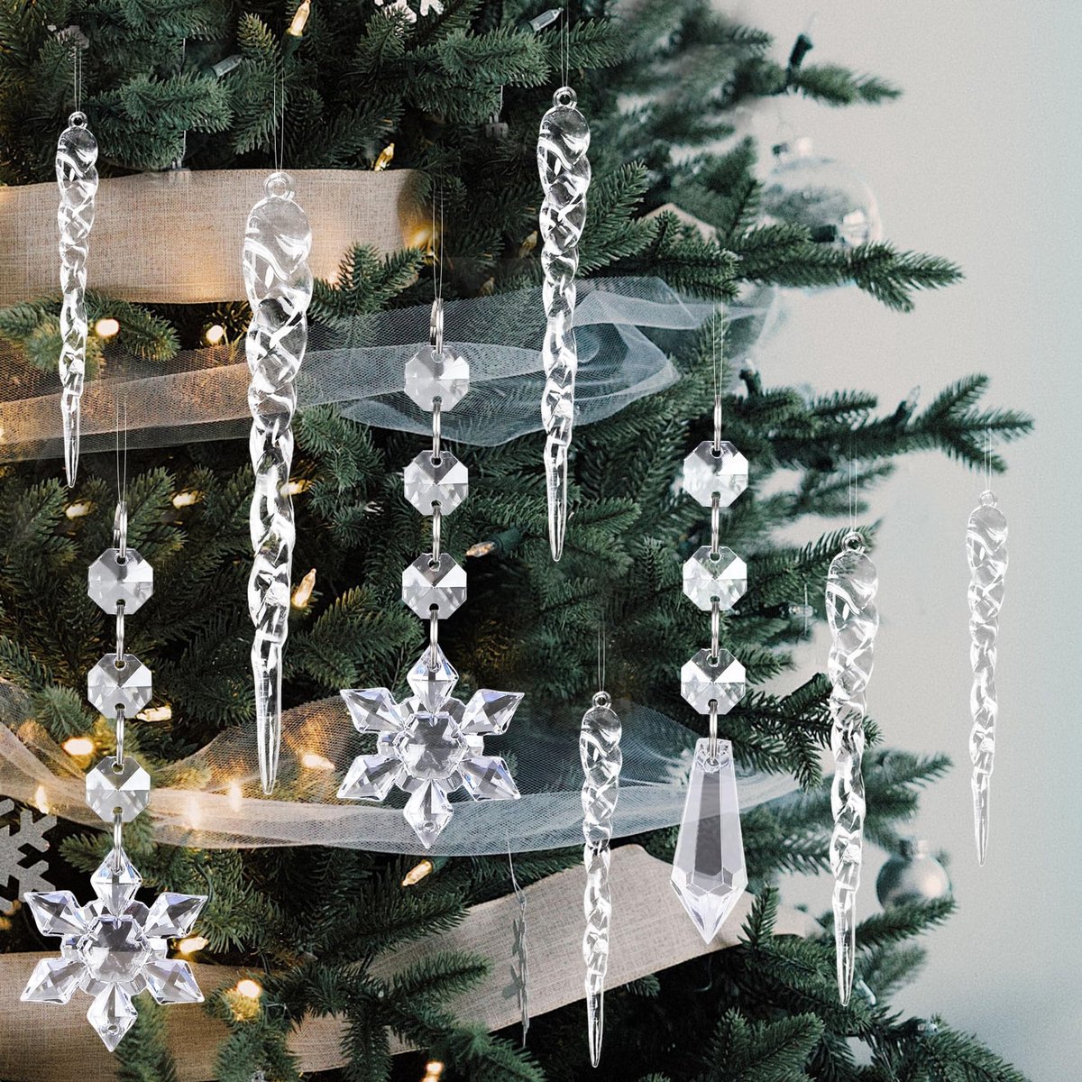 30 stuks sneeuwvlokken decoratie ijspegels decoratie kerstboomversiering kristal, acryl druppelhanger Kerstmis - ShopVlot