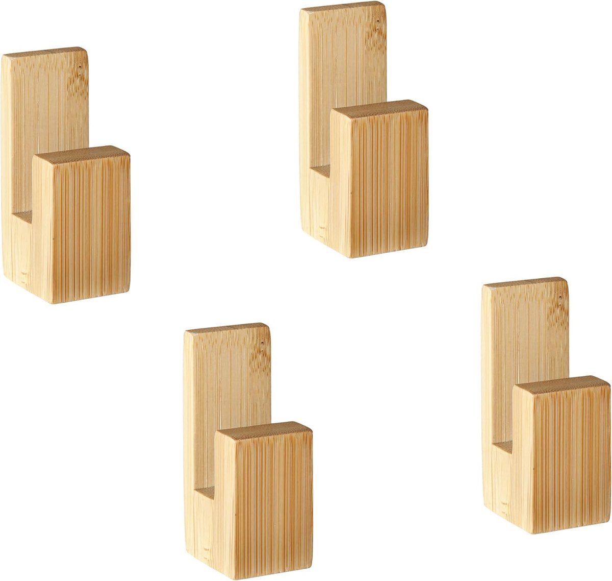 SnelShoppen - Handtuchhalter zonder boren - Set van 4 Zelfklevende Handdoekhaken - Bambus Wandhaken - Ideaal voor Badkamer, Keuken, en meer