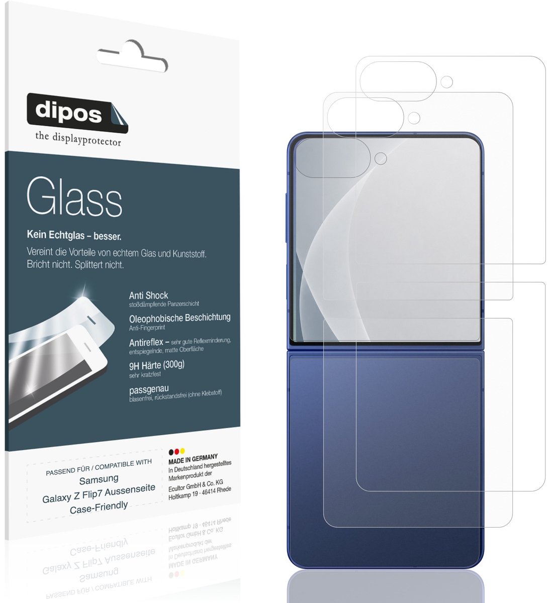 dipos – 2x Matte Pantserfolie geschikt voor Samsung Galaxy Z Flip7 Buitenkant Case-Friendly | 9H Screenprotector (1x buitenscherm + 1x achterkant)