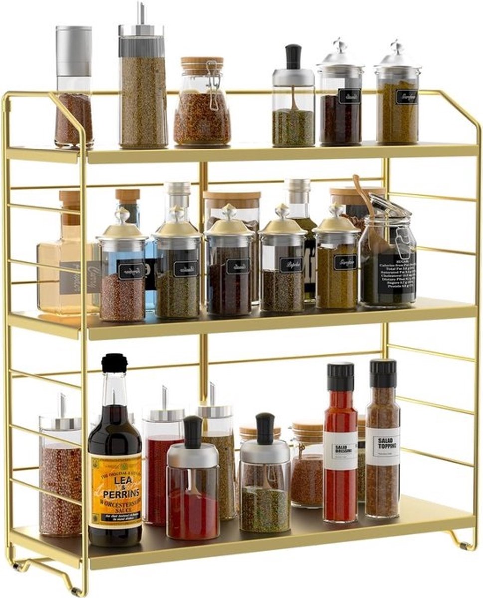 Verstelbaar 3-laags kruidenrek-organizer voor keuken en badkamer - Multifunctionele opbergplank voor specerijen en cosmetica