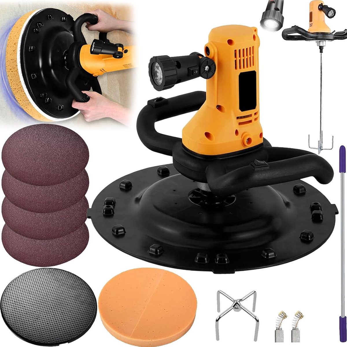 2-in-1 Concrete Mixer 1680 W Electric Wall Sander 6 Speed Grinding Wheel Diameter 380 mm LED Lighting Mortar Concrete - ShopVlot