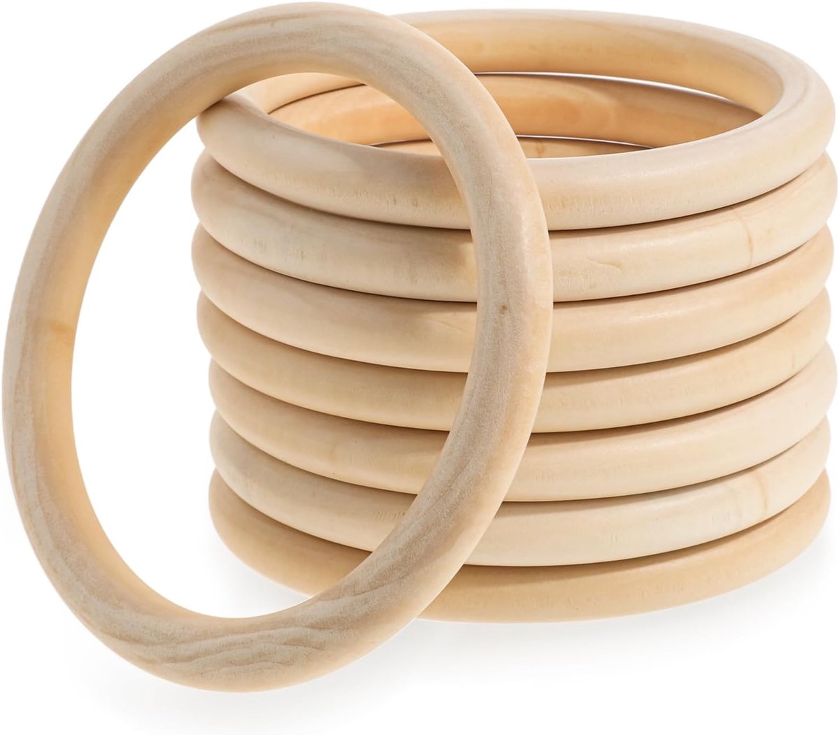 SnelShoppen - 8 Stuks Houten Ringen 100mm voor Creatieve Klussen, Onbehandeld Hout, Macramé, Sieraden Maken, DIY Projecten, Natuurlijke Decoratie