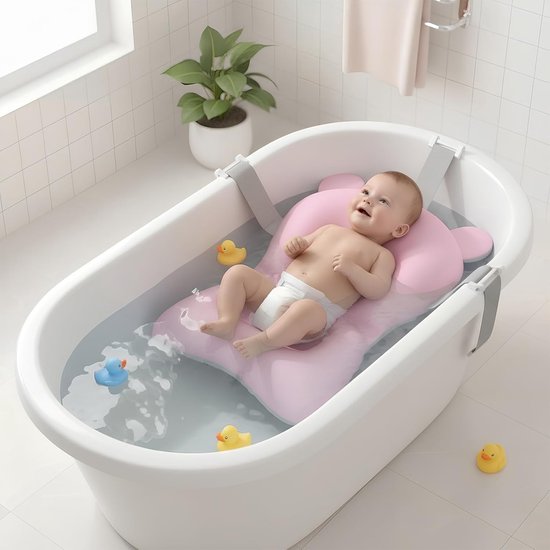 Baby Bath Pillow, Adjustable Non-Slip Baby Bath Support, Baby Bath Mat, with Cartoon Towel Set, for Newborn Babies - ShopVlot — afbeelding 3