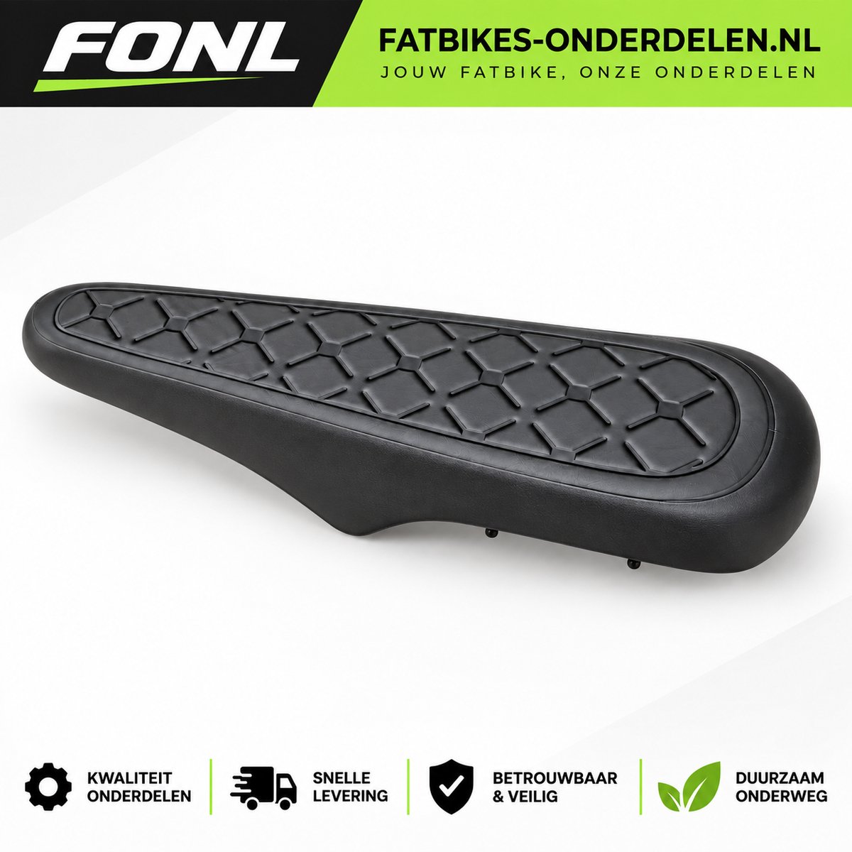 FONL Fatbike Zadel Diamond - Comfortzadel voor QMWheel V20 - Ruitpatroon Nieuwste Uitvoering - Zadel Elektrische Fiets - Zwart