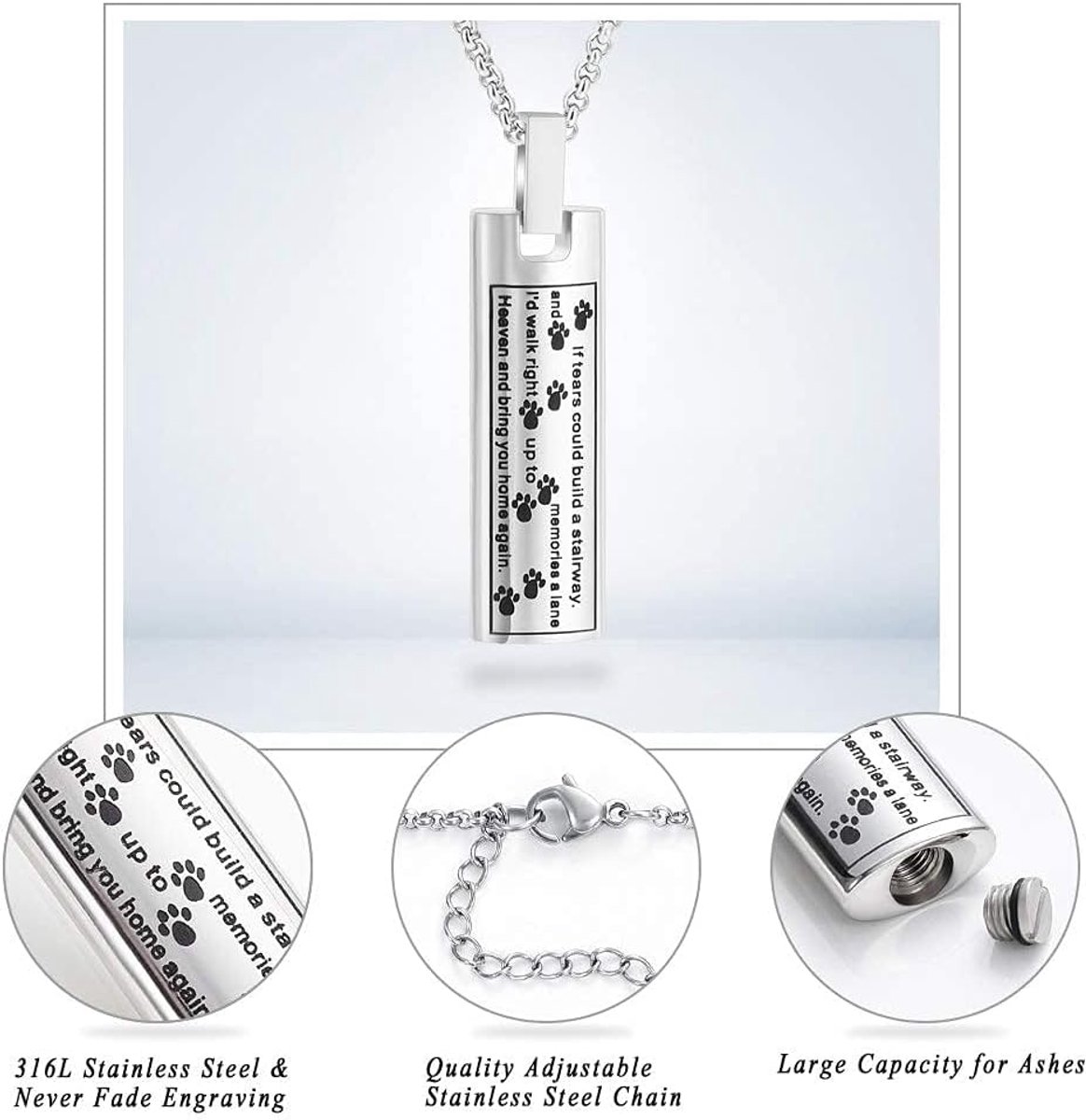 Sieraden urn halsketting voor as, huisdier poot print memorial hanger voor hond kat as keepsake medaillon voor mannen voor vrouwen