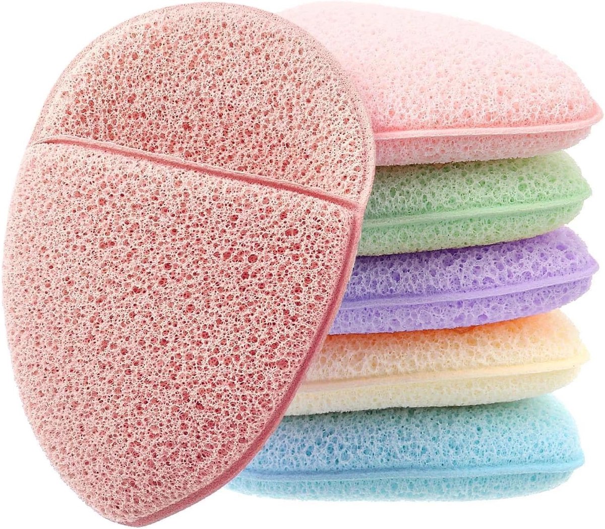 Set van 6 gezichtsreinigingsspons, herbruikbaar, voor dames, gezichtsspons voor diepe reiniging, mee-eters, dode huid, dagelijkse make-up remover