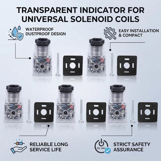 Hydraulische solenoïde spoel plug voor DC24 volt, transparante verbinding voor industriële en commerciële toepassingen, ideaal voor hydraulische systemen en kleppen — afbeelding 5