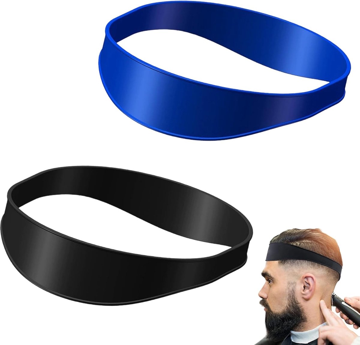 Set van 2 siliconen tondeusbanden, gebogen, flexibel, voor doe-het-zelf scheerapparaat, gereedschap voor heren, thuis, zwart en blauw