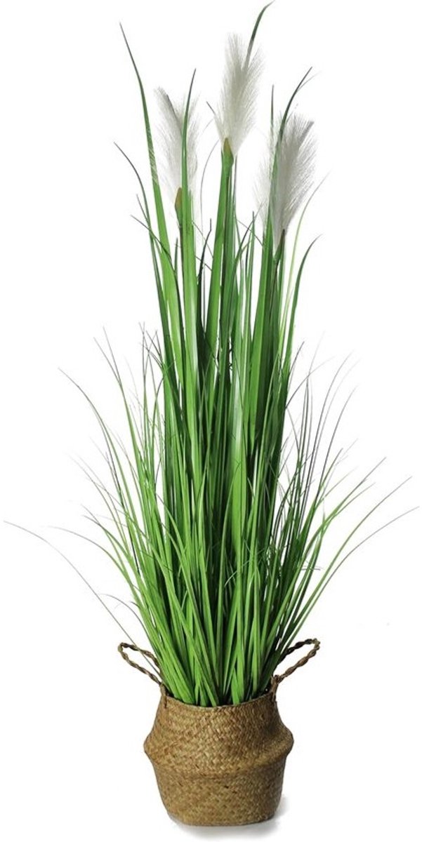 Groot kunstpampasgras van 120 cm met zeegrasmand - Kunstplant voor de woonkamer en het balkon