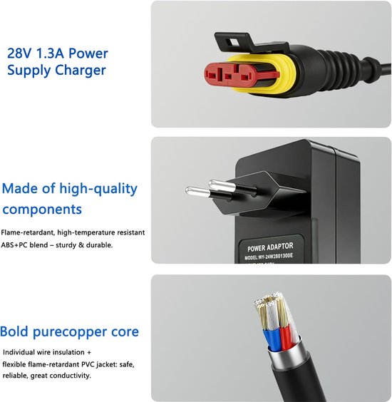 28 V 1,3 A voedingsadapter compatibel met robotmaaier Husqvarna Automower 105/305/310/315/315X/310 Mark II/Gardena R38Li/R40Li/R45Li/R50Li/R70Li/R75Li/R80Li/Sileno Life/City/Minimo Ladestation Kabel — afbeelding 2