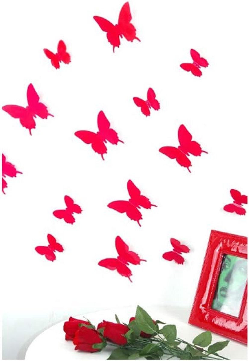 Set van 12 3D Stickers Vlinders in Rood