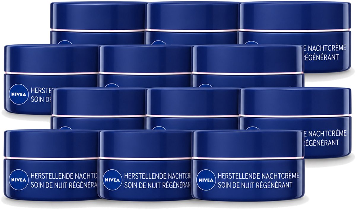 12 x NIVEA - Nachtcrème - Essentials +24U Voedend - Voor gevoelige & droge huid - Met Sheaboter & Amandelolie - 50 ml - Voordeelverpakking - 12 stuks