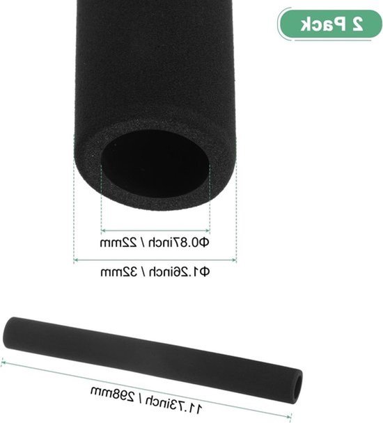 2 Pack isolatie foam tubes - 22mm ID - 32mm OD - 298mm lengte - zwart — afbeelding 2