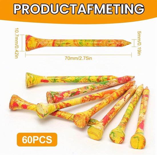 60 Stuks Biologisch Afbreekbare Bamboe Golf Tees van 70mm - Duurzaam Golfaccessoire met Lage Wrijving en Curved Top — afbeelding 5