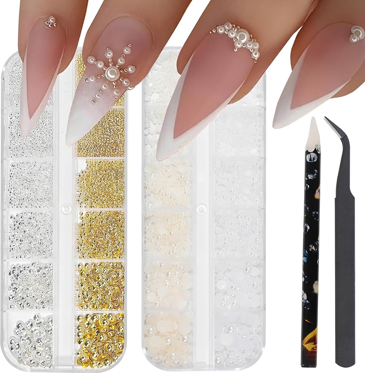 2 dozen caviaarkralen voor nagels, nageldecoratie, nagelhangers, micro kaviaarkralen, zilver, goud, wit en beige, nagelsieraden, nagelaccessoires, strass voor strass