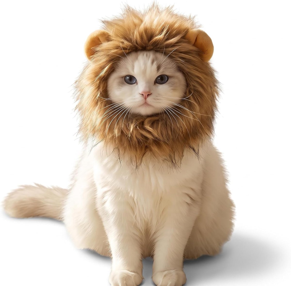 Kattenkostuum - Grappig kostuum voor katten en kleine honden, leeuwenmanenpruik voor Halloween, Kerstmis, verkleedpartijtjes, bruin, nekomtrek 28-32 cm