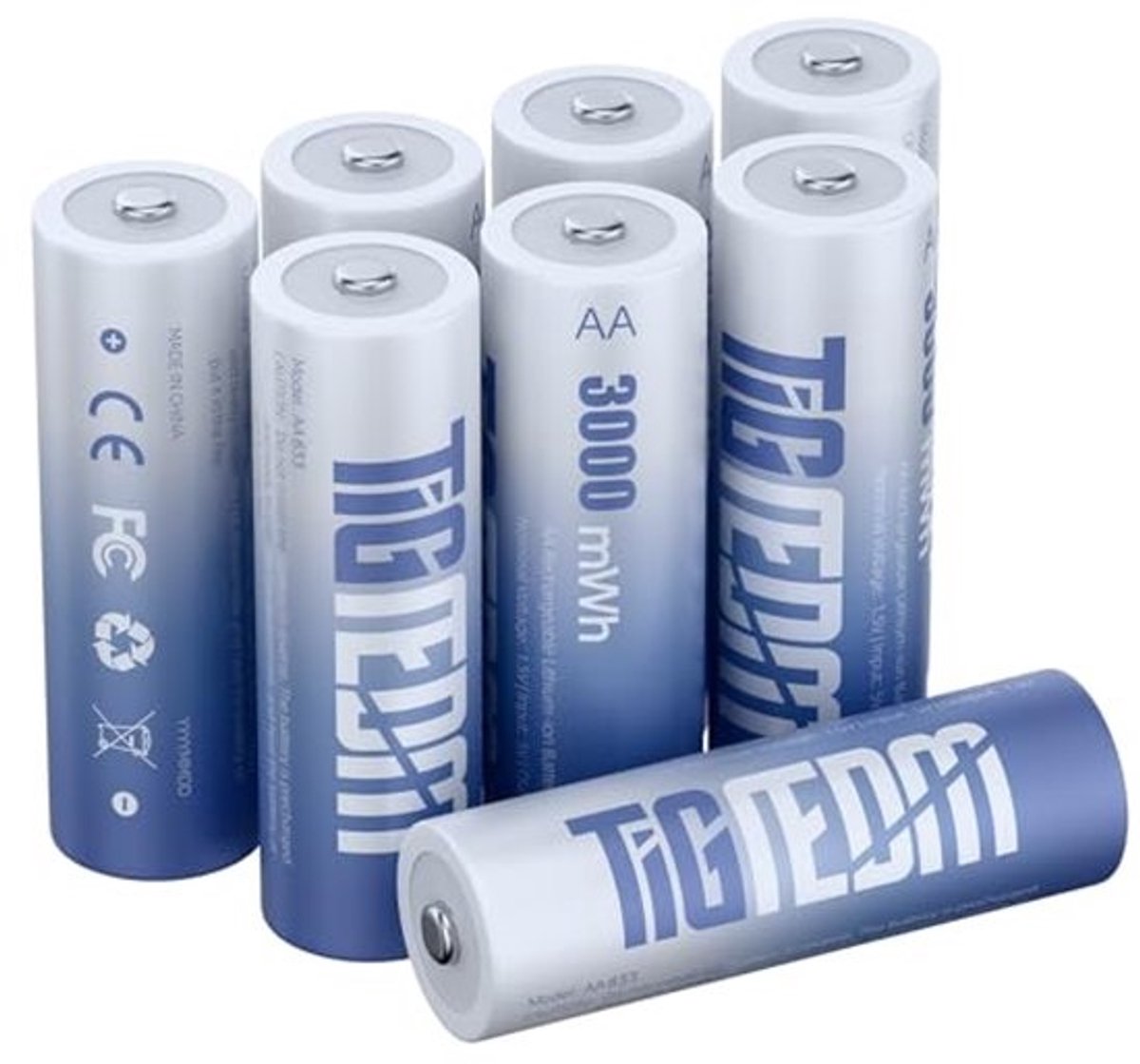 Oplaadbare 1,5 V AA-lithiumbatterijen - Met oplader - 3000 mWh - 8 stuks