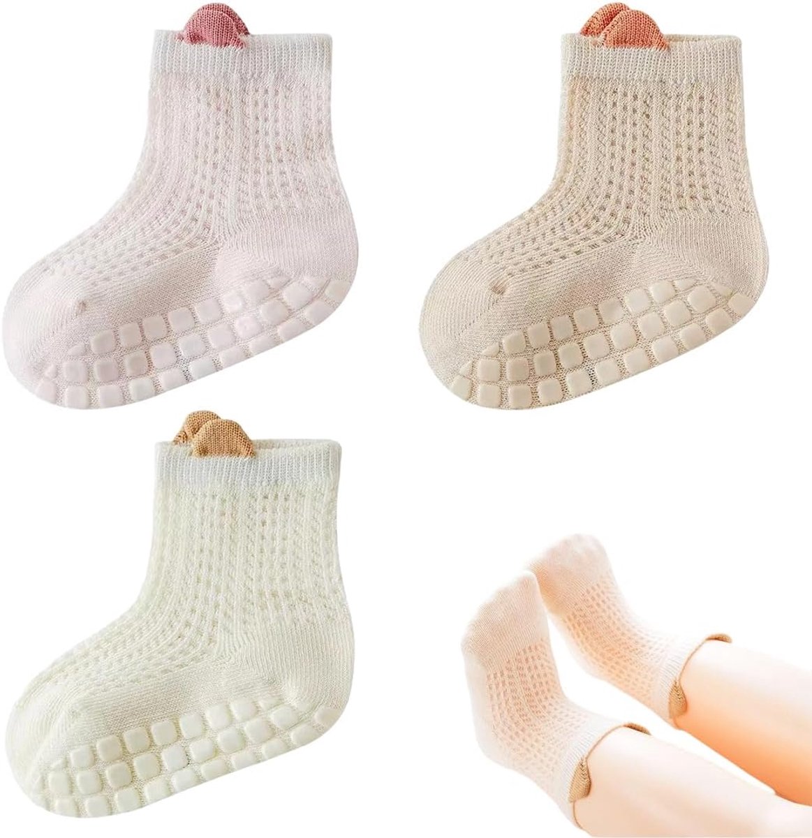 Sokken voor kinderen, ademende sokken met mesh, antislip sokken met grip voor kinderen, kleine ademende sokken voor pasgeborenen, kinderen, meisjes