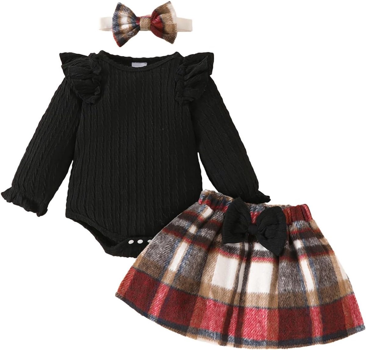 Meisjes herfstrok outfits ruches lange mouwen romper plaid rok met hoofdband schattige pasgeborenen kleding set 0-18 maanden