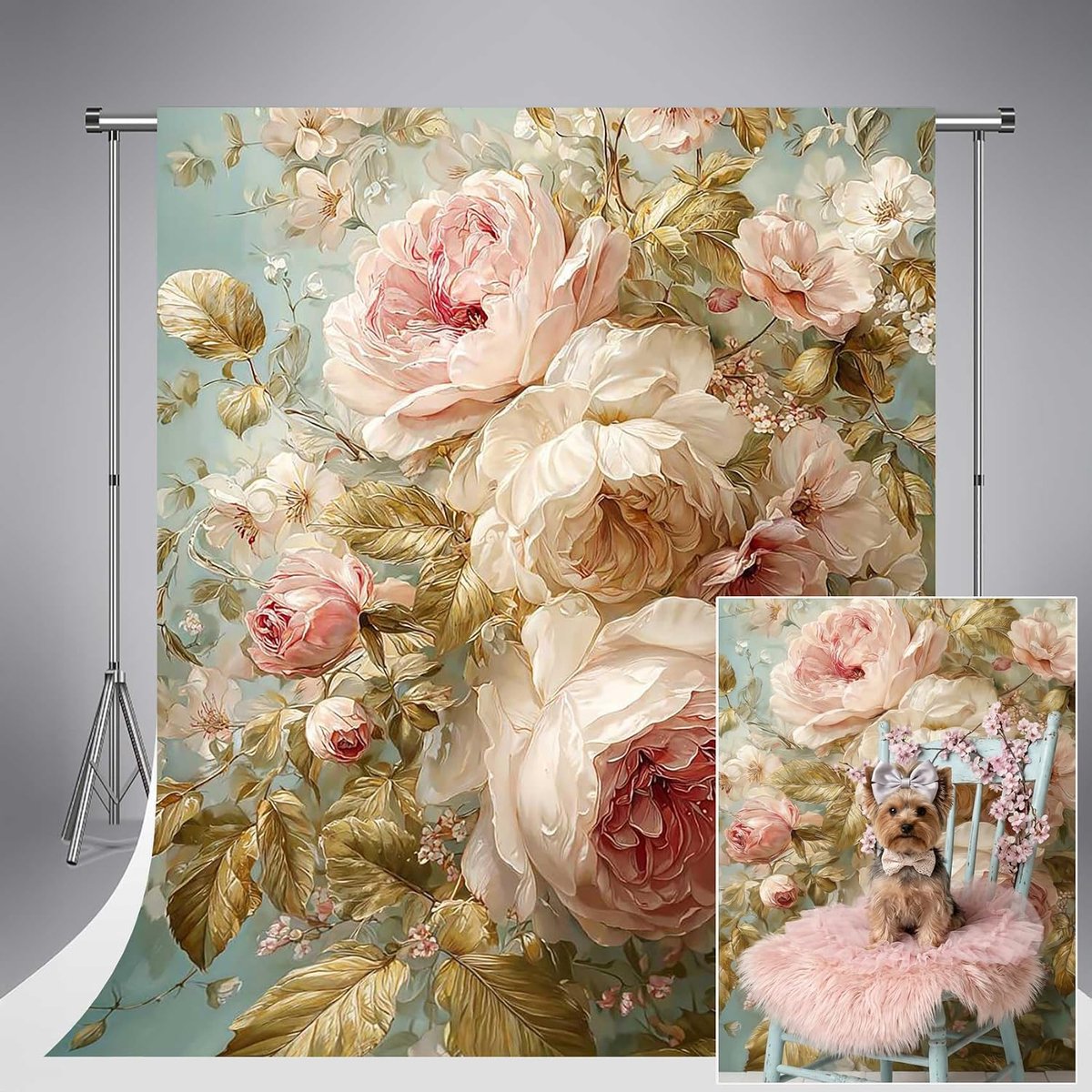 Blauwe fotografie achtergrond 1,5 x 2,2 m retro roze olieverfschilderij achtergrond decoratieve rekwisieten kind verjaardag portret babyborrel fotostudio achtergronden
