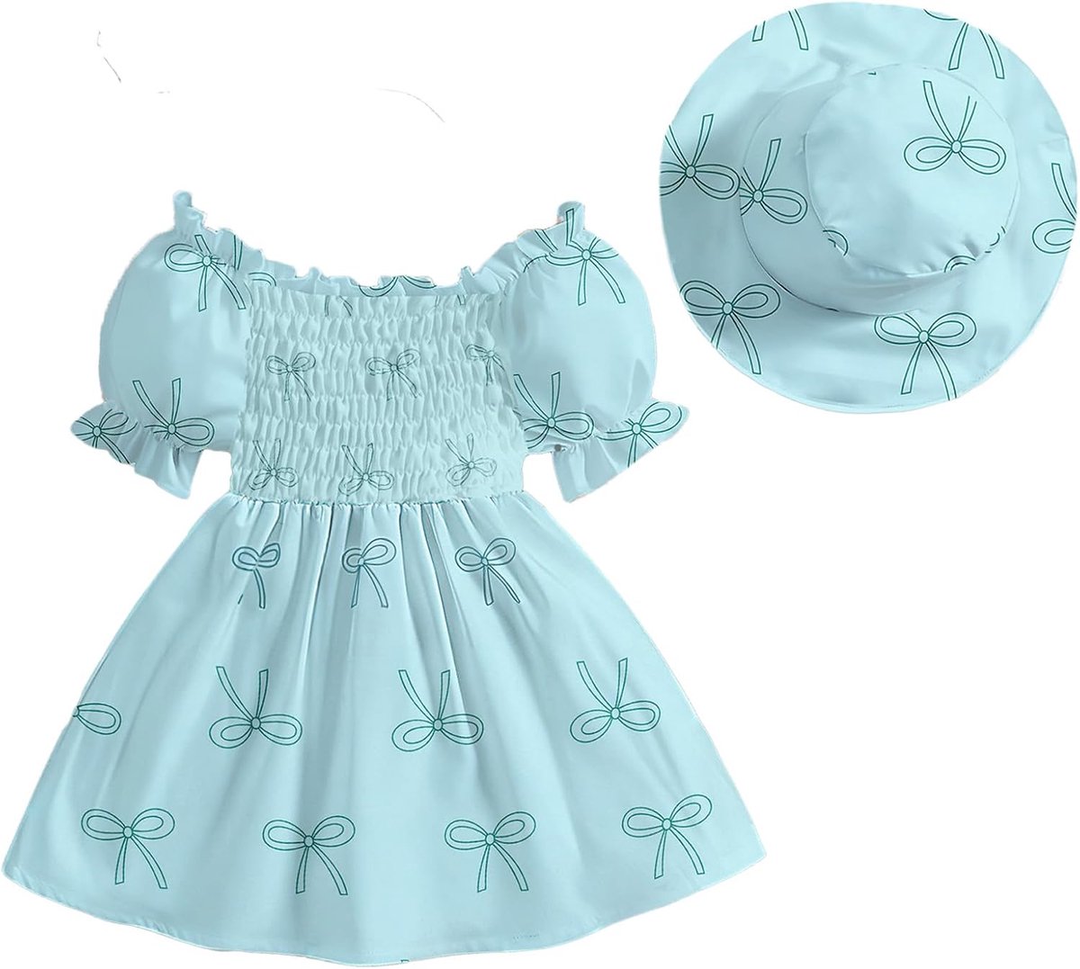 Prinsessenjurk voor babymeisjes, korte mouwen + hoed, 2-delige set, bloemen, strandjurk, kleding, lente, zomer