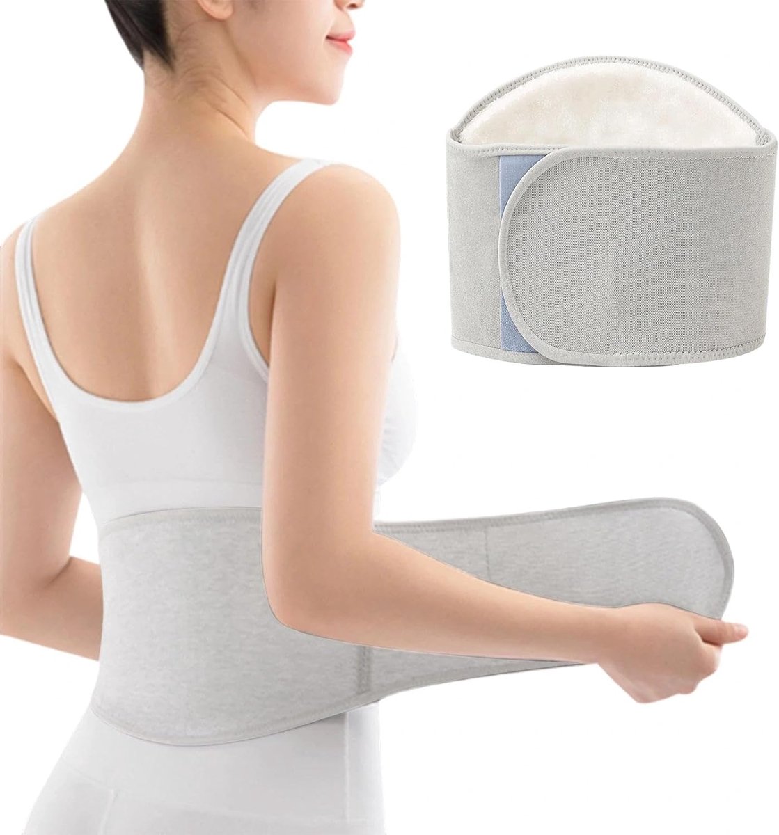 Nierwarmer voor dames en heren, met klittenbandsluiting, taillesteun, thermische bescherming van de nieren, buikgordel, verwarmingsgordel, lendengordel, grijs,