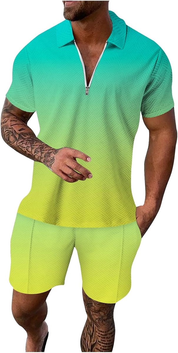 Trainingspak voor heren, 2-delig, katoen, joggingpak, met ritssluiting, complete outfit, yoga, gym, zacht, licht, ademend, lente, getailleerd, A72