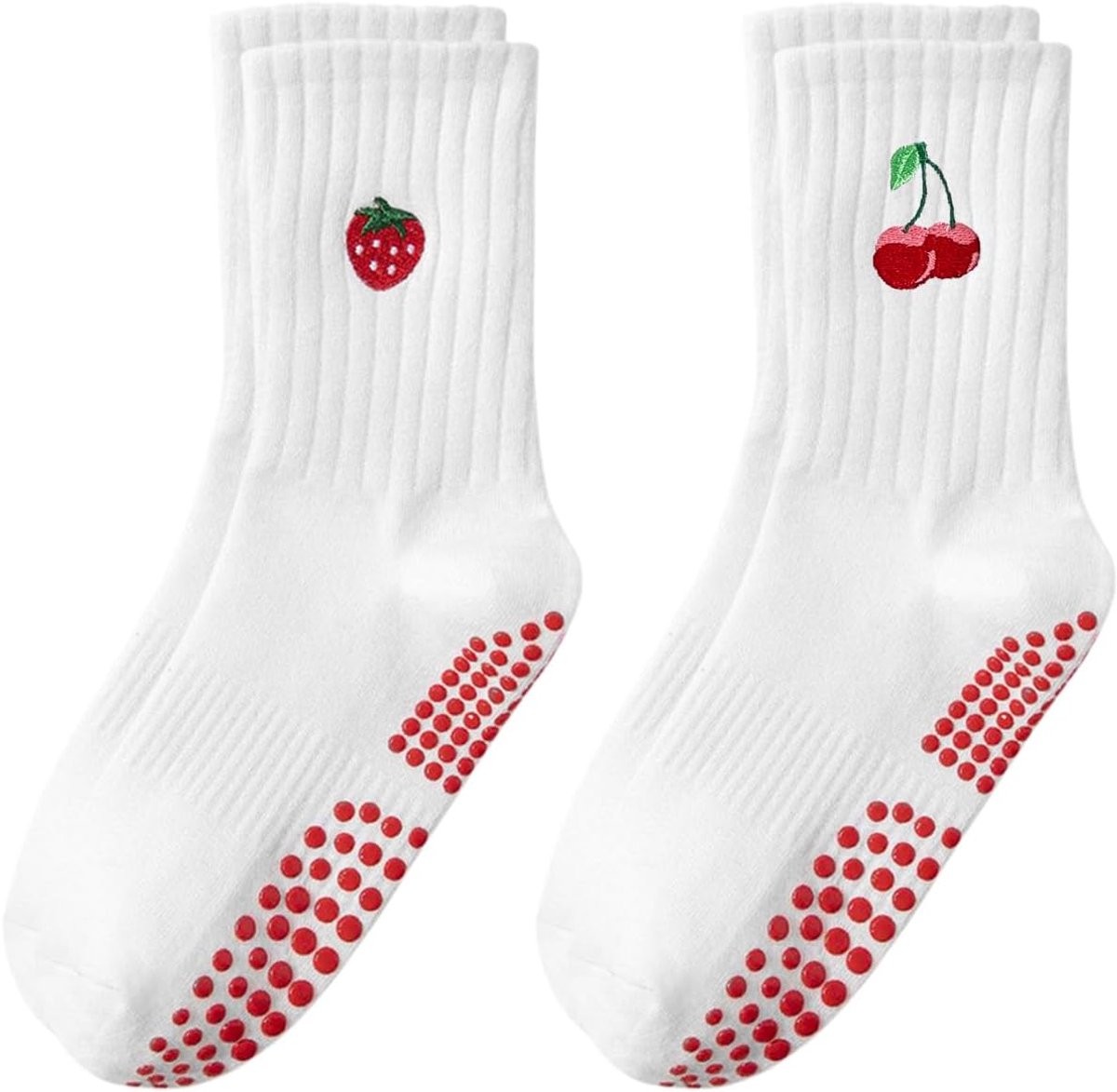 Sokken voor Vrouwen Cherry Avocado Yoga Antislip Crew Sokken voor Fitness, Pure Barre, Ballet, Dans Workout