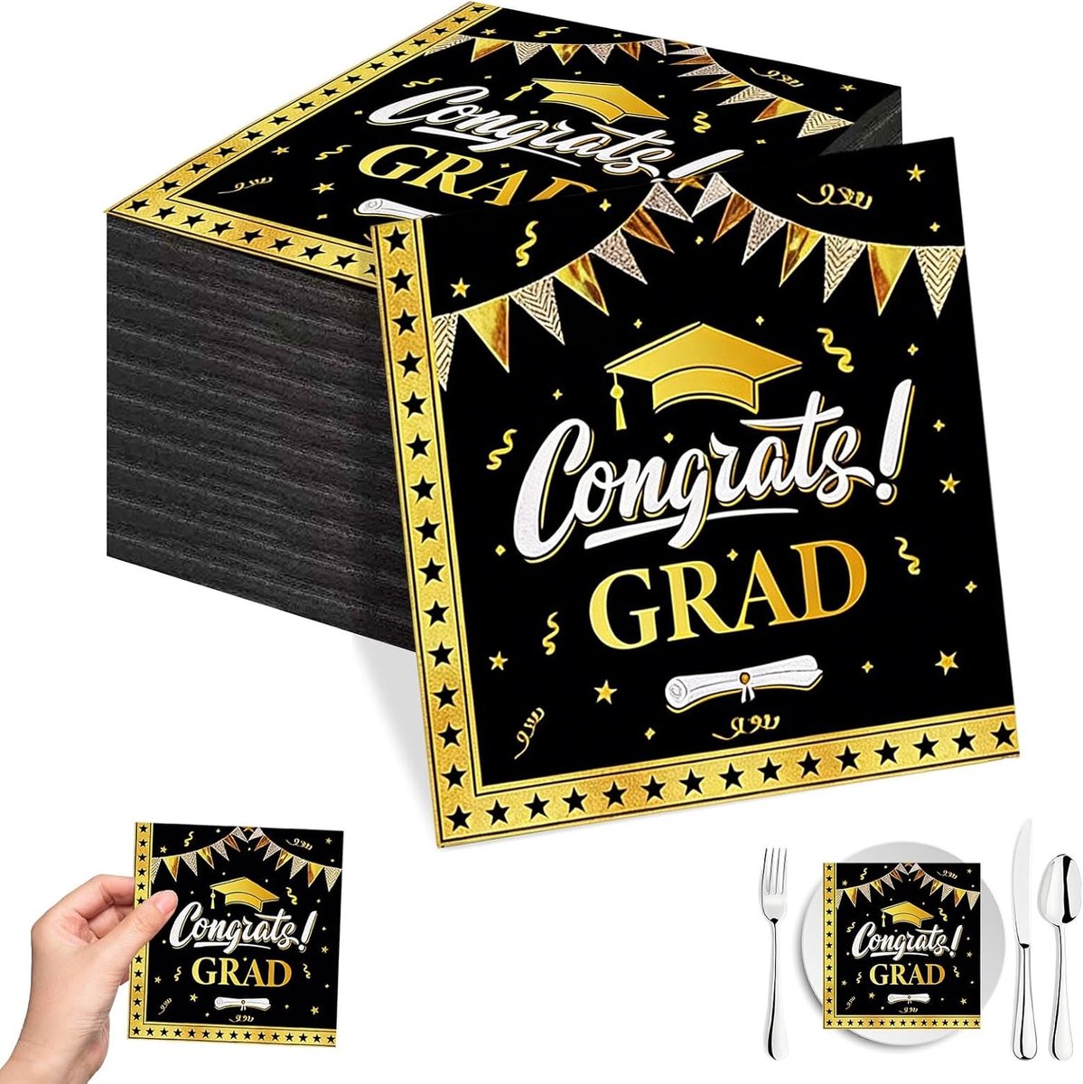 96 Stuks Afstudeer Servetten – Hoge Kwaliteit Papier, Perfect voor Afstudeerfeest en Feestdecoratie – 33x33 cm