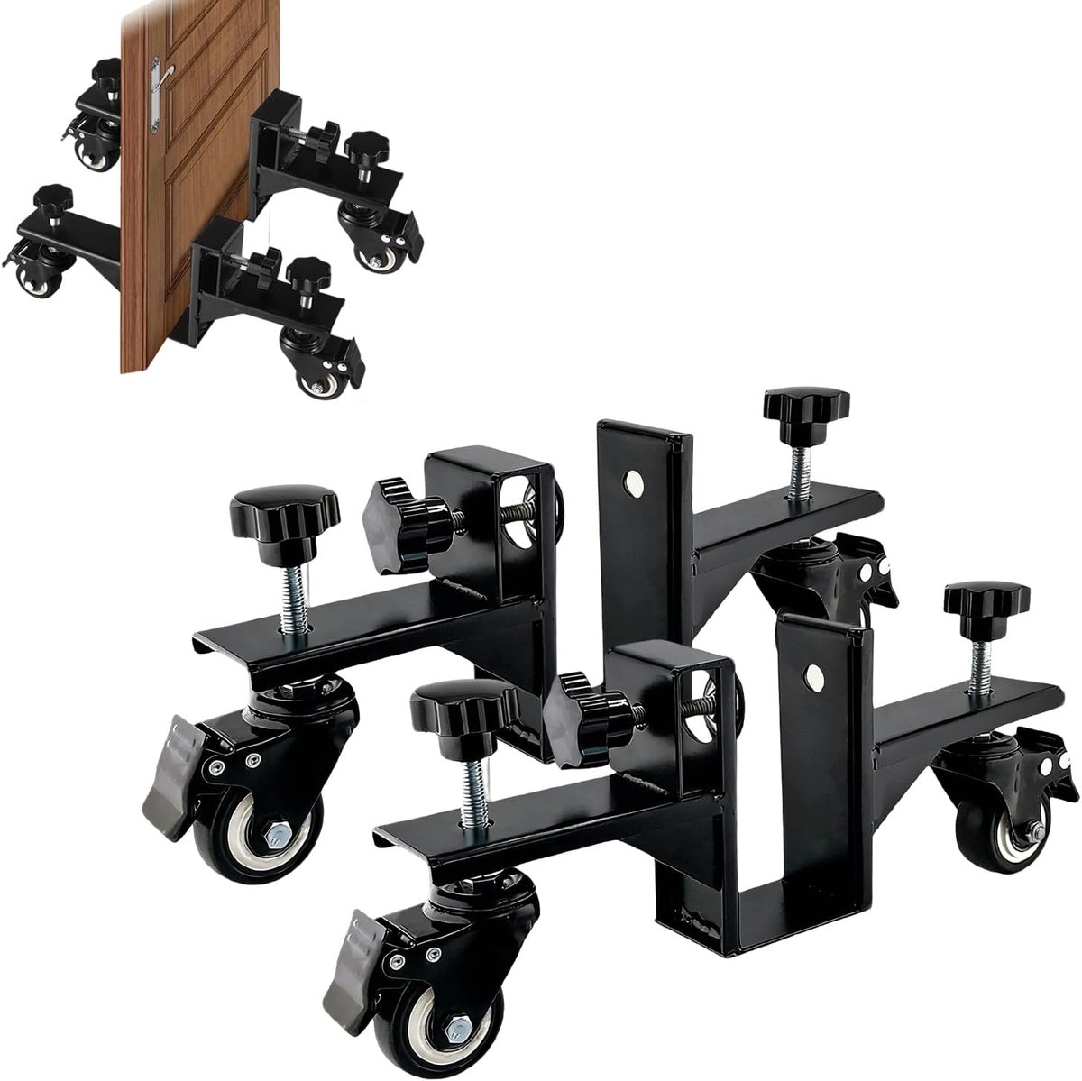 Deurklink voor kamerdeuren, 2-delige set, stabiele deurplaten met liftmechanisme, voor gordijnen en binnendeuren, 360° draaibare wielen, versterkt materiaal, maximaal draagvermogen 200 kg