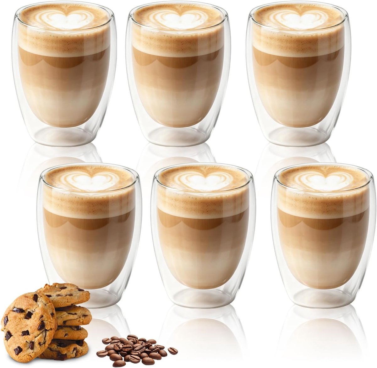 Macchiato glazen, set van 6, cappuccino kopjes, 350 ml dubbelwandige koffieglazen, zwevend effect, thermoglazen, hittebestendig theeglas, koffieglas