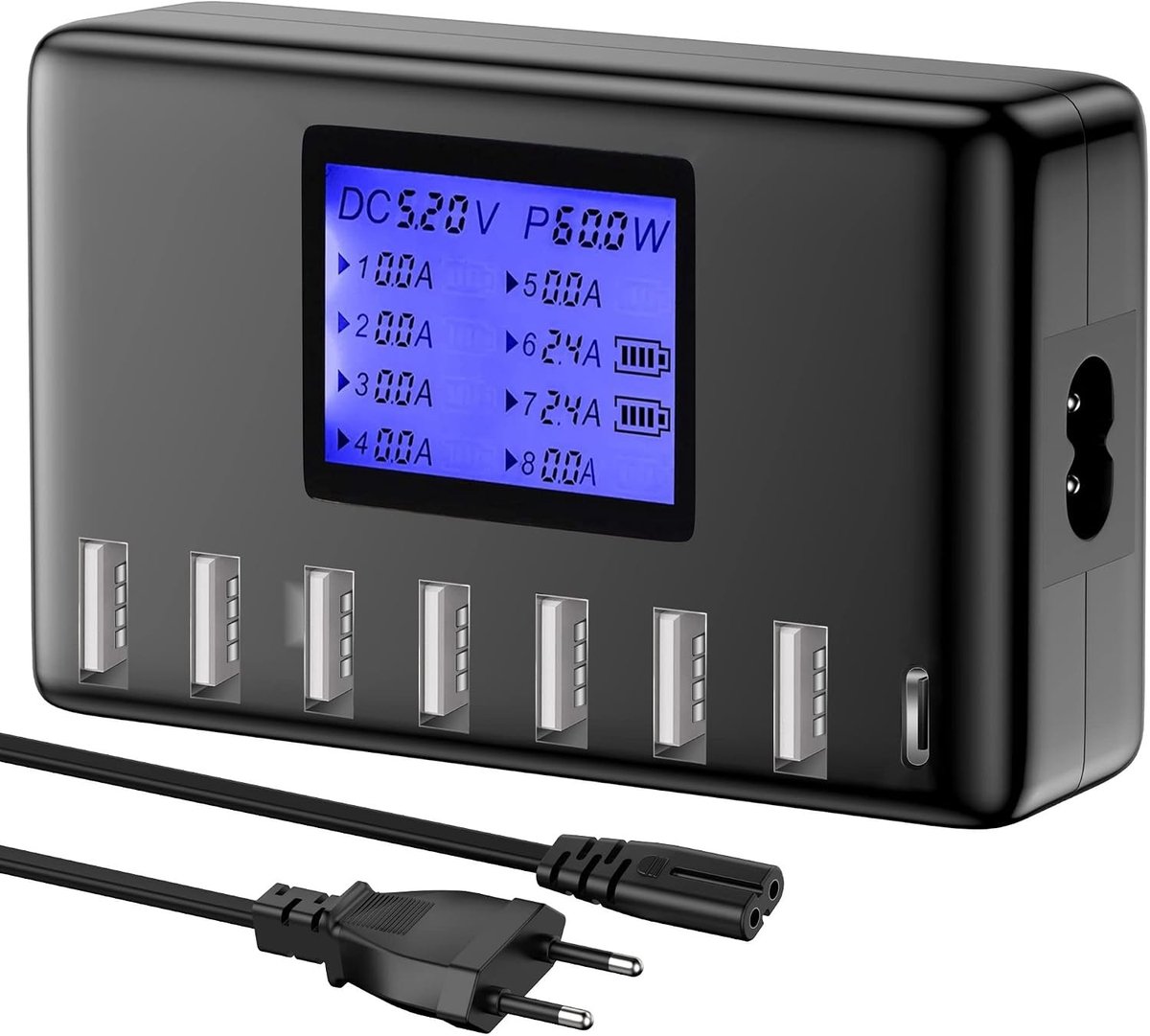 Krachtige 60W USB Oplaadstation met 8 Poorten en LCD Display voor Meerdere Apparaten zoals iPhone, iPad en Android Tablets