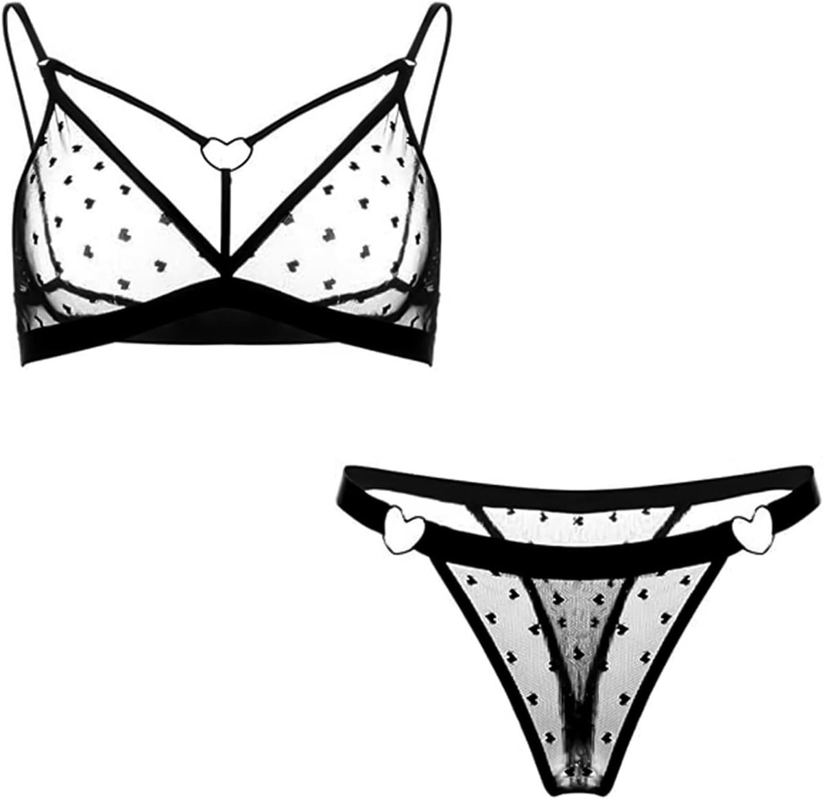 Verleidelijke 2-delige lingeriesets voor vrouwen met doorschijnende kant en hartjesprint, verstelbare bandjes en onderwired bh voor ultiem comfort en stijl